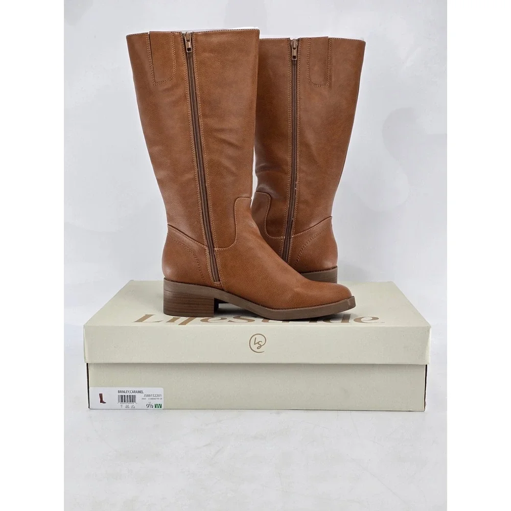 LifeStride Brinley Boots Womens 9.5W Caramel Tall Zip Soft System -NEW